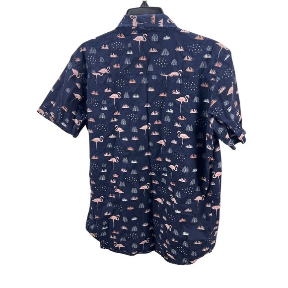 Uzzi Mens Flamingo Print Short Sleeve Button-Up Shirt Sz M Blue Travel Vacation - Picture 8 of 8